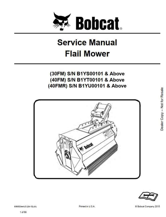 Bobcat Flail Mower 30FM, 40FM, 40FMR Service Manual PDF