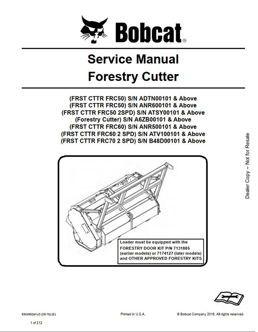 Bobcat Forestry Cutter FRC50 Service Manual PDF