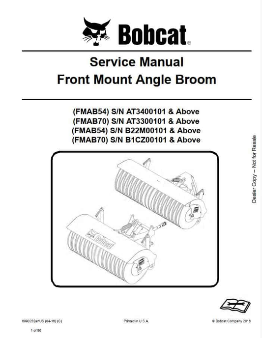 Bobcat Front Mount Angle Broom FMAB Service Manual PDF