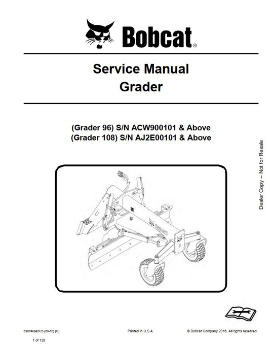 Bobcat Grader 96, 108 Service Manual PDF