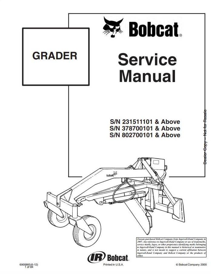 Bobcat Grader Service Manual PDF