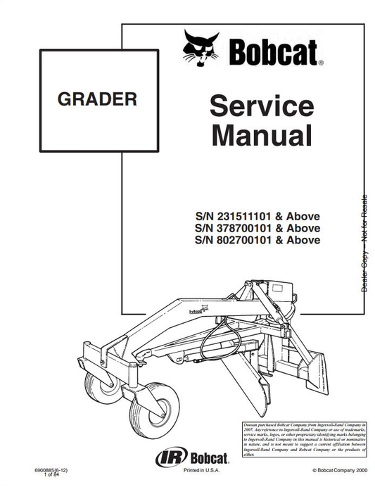 Bobcat Grader Service Manual PDF