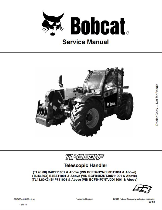 Bobcat TL4380 Telescopic Handler Service Manual PDF