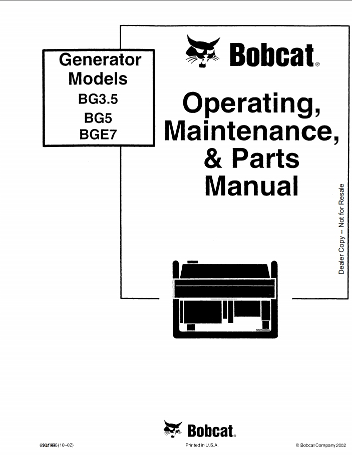 Bobcat Light Construction BG3.5, BG5, BGE7 Operation & Maintenance Manual PDF