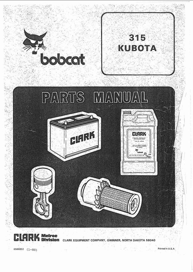 Bobcat 315 Loader Kubota Engine Parts Manual PDF Download