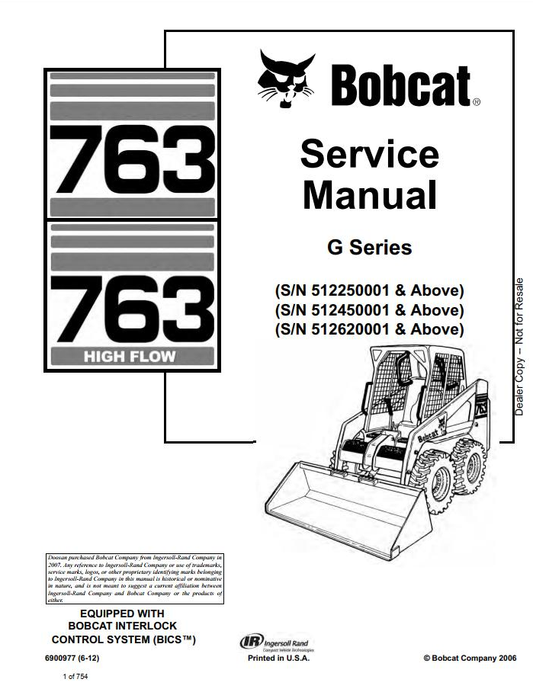 Bobcat 763 (HF) Loader Service Manual PDF – Repair & Maintenance Guide