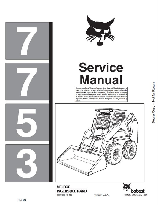 Bobcat Loader 7753 Service Manual PDF – Repair & Maintenance Guide