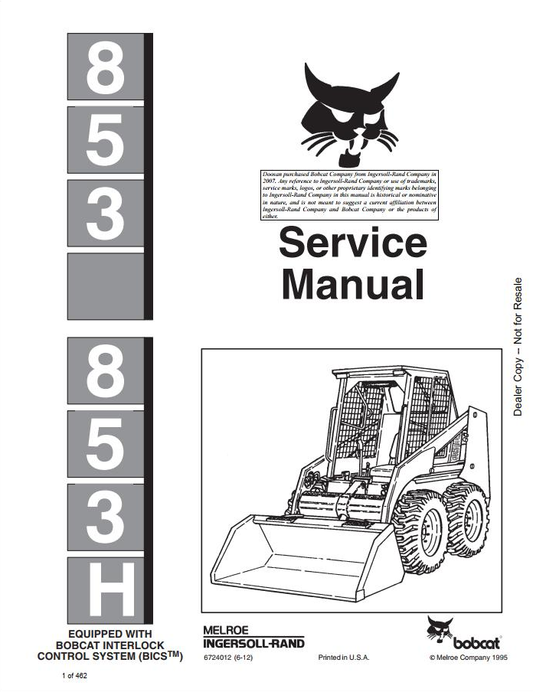 Bobcat Loader 853, 853H Service Manual PDF – Complete Repair & Maintenance Guide