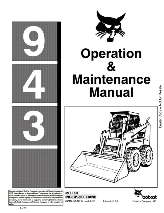 Bobcat 943 Loader Operation & Maintenance Manual PDF