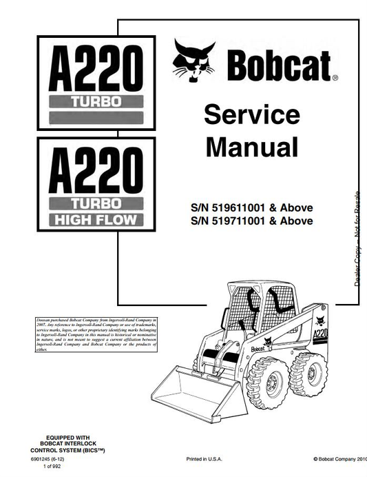 Bobcat A220 Turbo Loader Service Manual PDF – Repair & Maintenance Guide