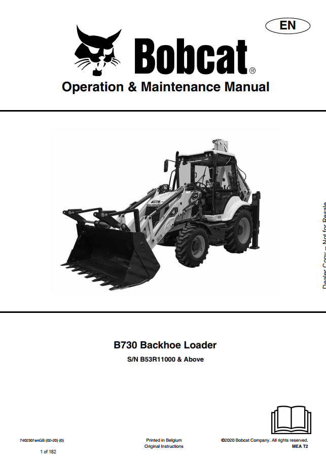 Bobcat Backhoe Loader B730 Operation & Maintenance Manual PDF