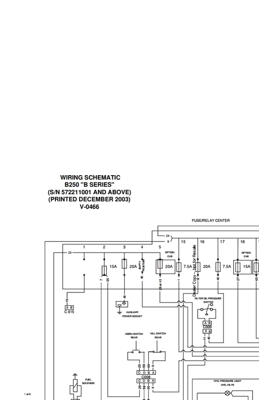 Bobcat B250 Loader Backhoe Hydraulic & Electrical Schematic Manual PDF