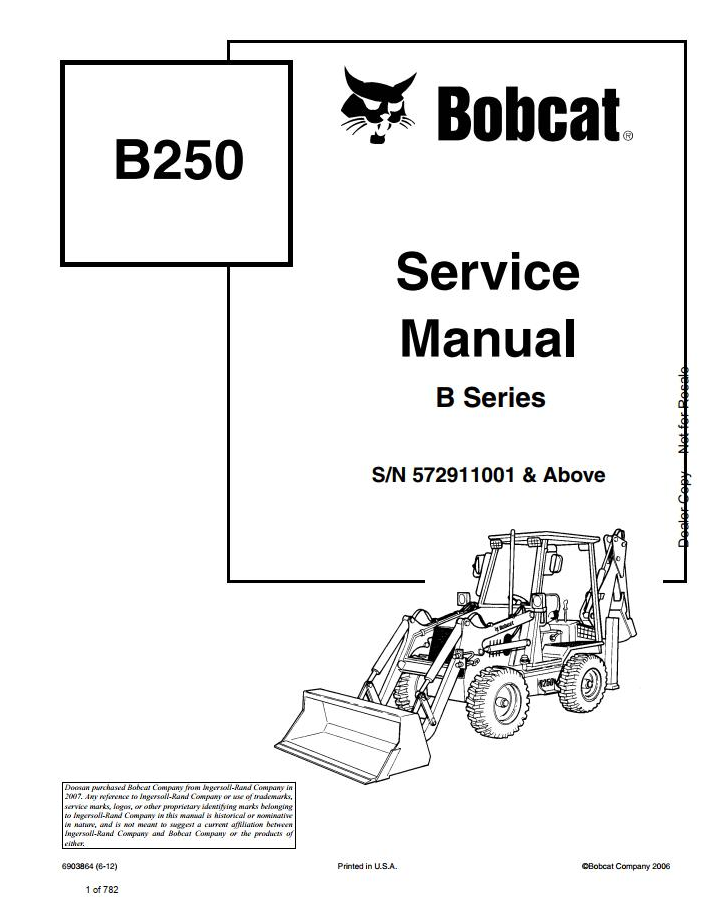 Bobcat Loader Backhoe B250 Service Manual PDF | Download Repair Guide