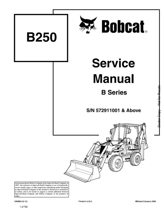 Bobcat Loader Backhoe B250 Service Manual PDF | Download Repair Guide