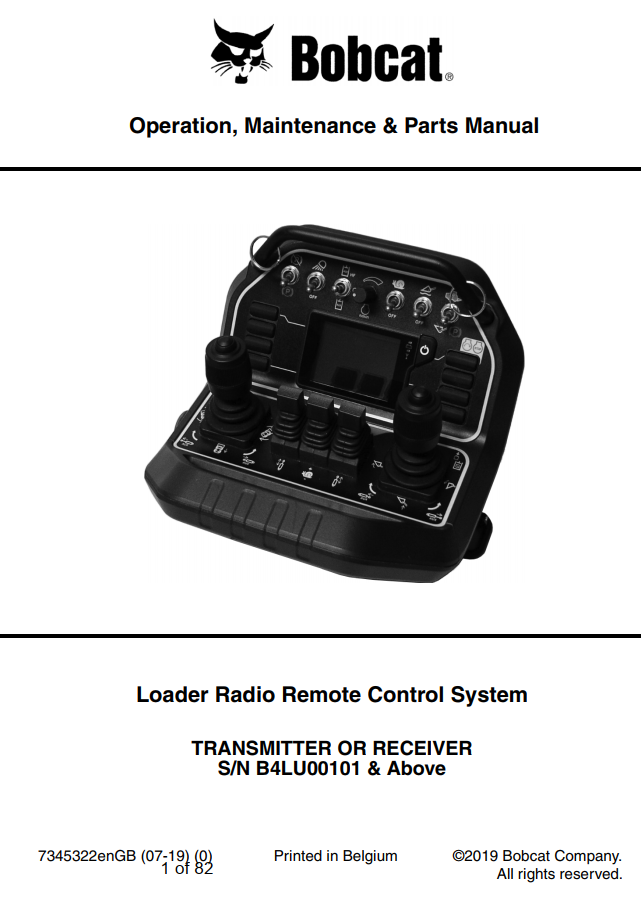 Bobcat Loader Radio Remote Control System Operation & Maintenance Manual PDF