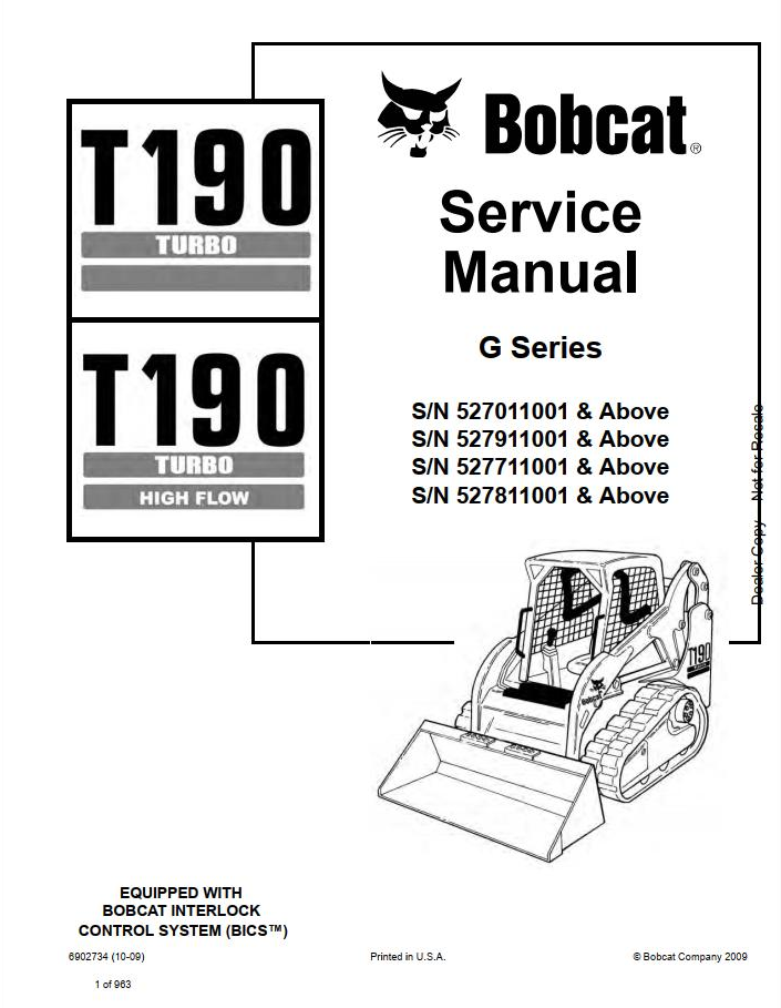 Bobcat T190 Compact Track Loader Service Manual PDF | Instant Download