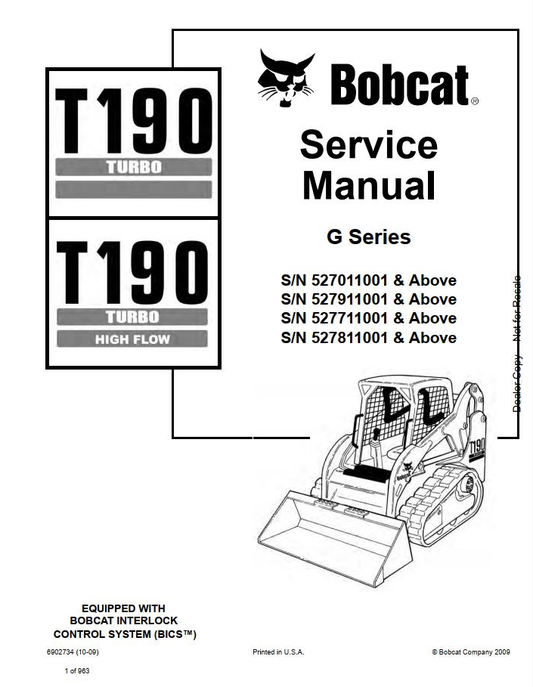 Bobcat T190 Compact Track Loader Service Manual PDF | Instant Download