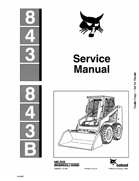 Bobcat Melroe Ingersoll-Rand 843 Loader Service Manual PDF – Repair & Maintenance Guide