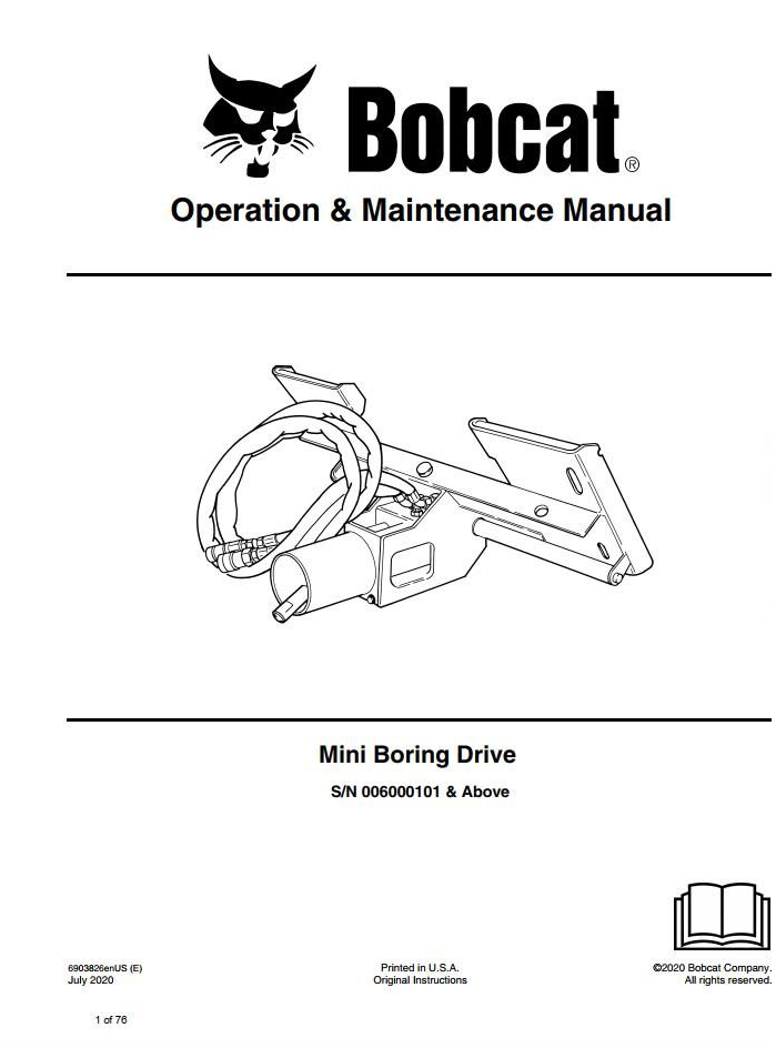 Bobcat Mini Boring Drive Operation & Maintenance Manual PDF