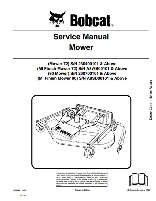 Bobcat Mower 72, 90 Service Manual PDF