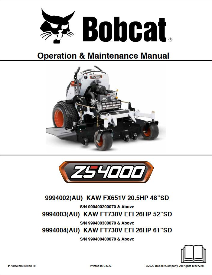 Bobcat Mower ZS4000 Operation & Maintenance Manual PDF