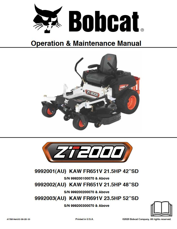 Bobcat Mower ZT2000 Operation & Maintenance Manual PDF