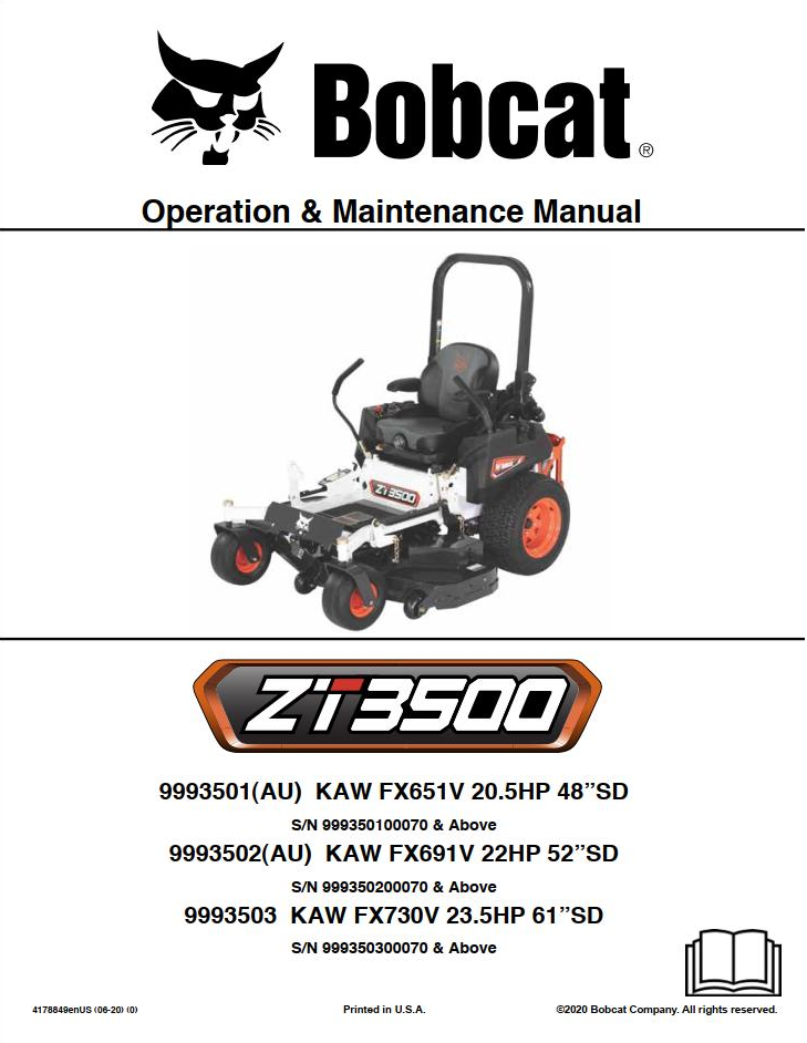 Bobcat Mower ZT3500 Operation & Maintenance Manual PDF