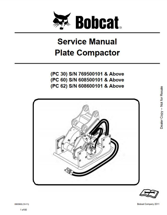Bobcat Plate Compactor PC-30, 60 & 62 Service Manual PDF