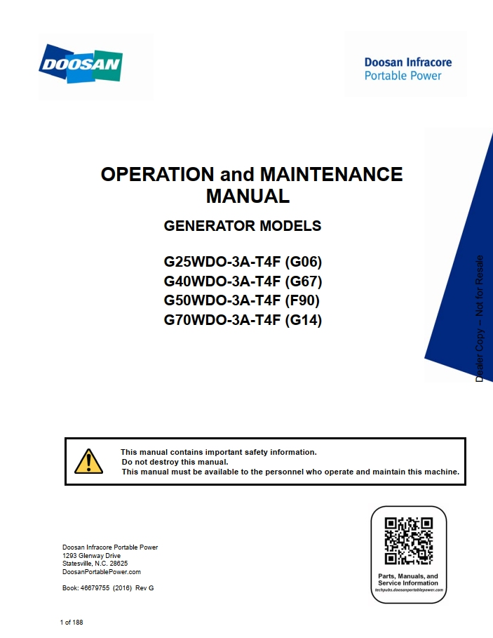 Bobcat Portable Power Compressor 185 Operation & Maintenance Manual PDF