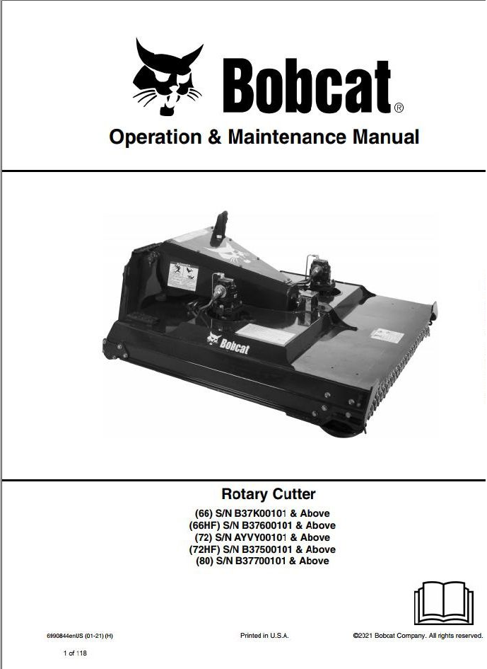 Bobcat Rotary Cutter 66 66HF 72 72HF 80 Operation & Maintenance Manual PDF