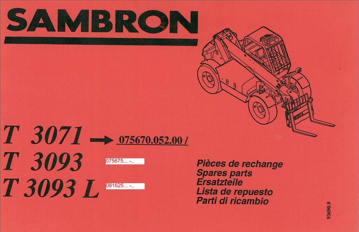 Bobcat SAMBRON T3071 & T3093(L) Telescopic Handler Spare Parts Manual PDF