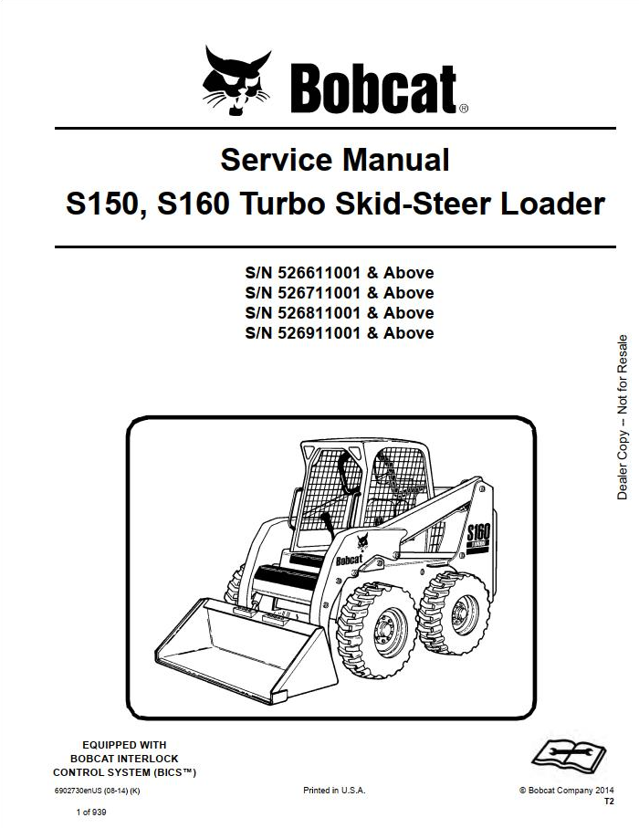Bobcat S150 & S160 Skid-Steer Loader Service Manual PDF