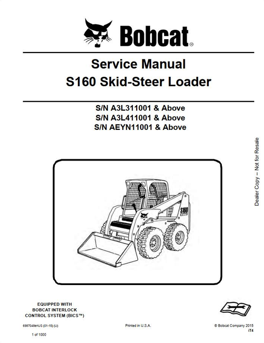 Bobcat S160 Skid-Steer Loader Service Manual PDF