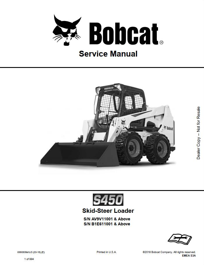 Bobcat S450 Skid-Steer Loader Service Manual PDF (Repair & Maintenance)