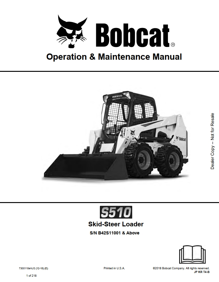 Bobcat S510 Skid-Steer Loader Operation & Maintenance Manual PDF