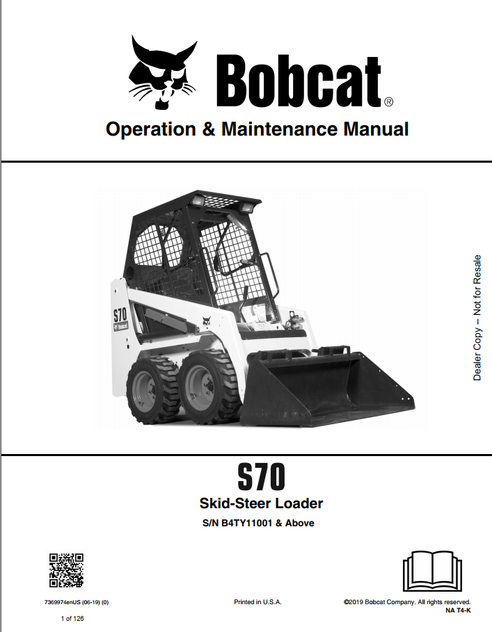 Bobcat S70 Skid-Steer Loader Operation & Maintenance Manual PDF