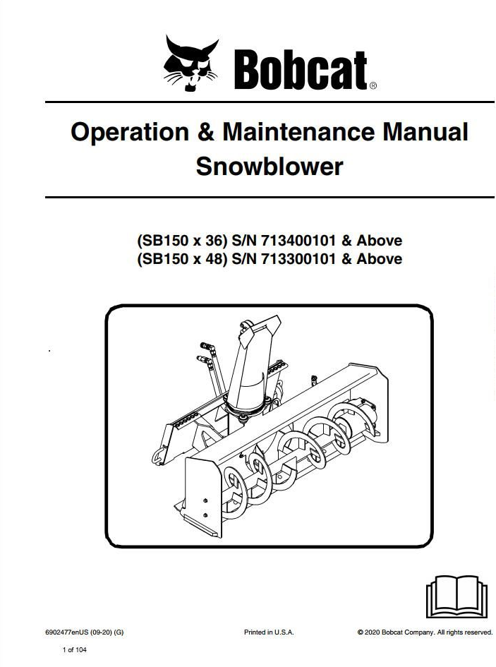 Bobcat Snowblower SB150x36, SB150x48 Operation & Maintenance Manual PDF