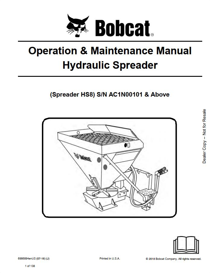 Bobcat Spreader Operation, Maintenance & Service Manual PDF