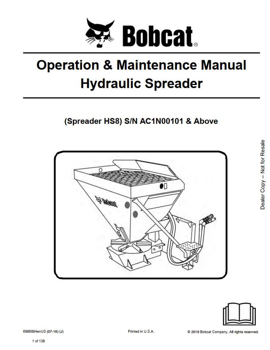 Bobcat Spreader Operation, Maintenance & Service Manual PDF