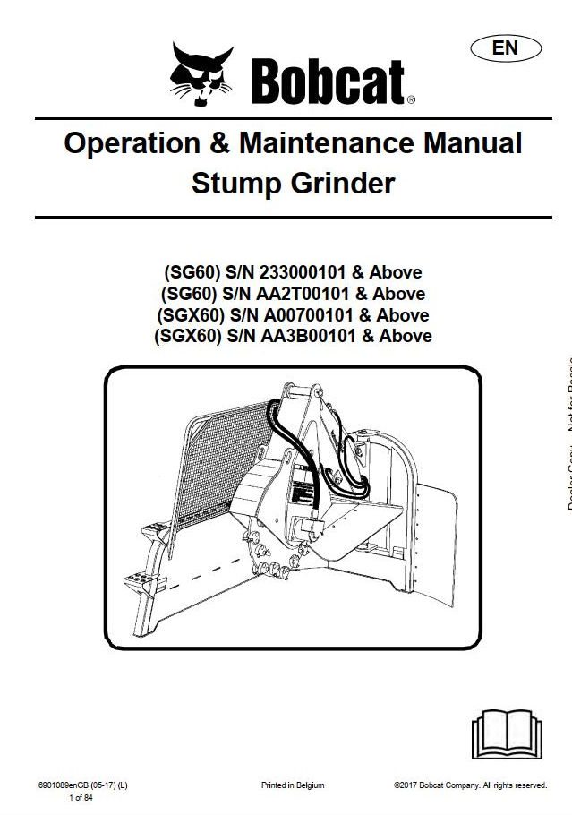 Bobcat Stump Grinder Operation, Maintenance & Service Manual PDF