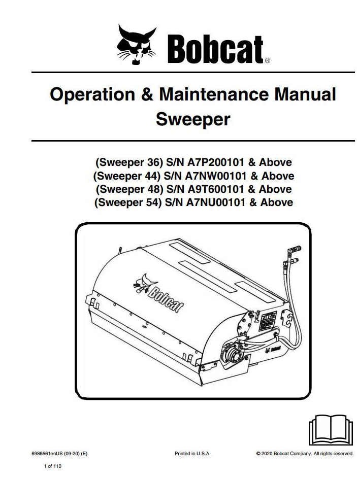 Bobcat Sweeper 36, 44, 48, 54 Operation & Maintenance Manual PDF