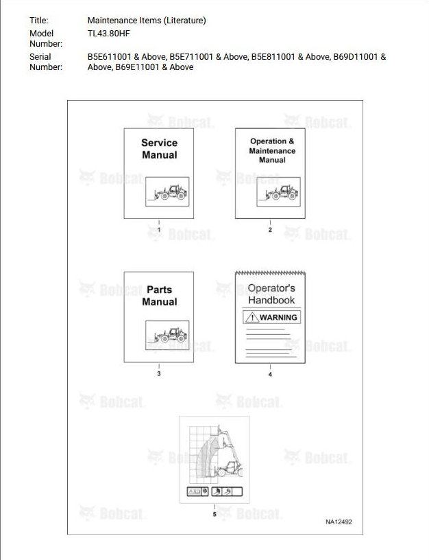Bobcat Telehandlers TL43.80, TL43.80HF Parts Manual PDF