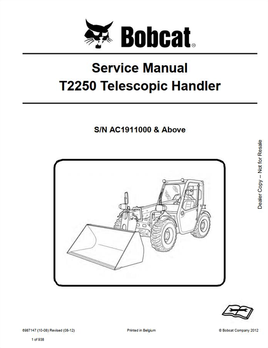 Bobcat T2250 Telescopic Handler Official Service & Repair Manual PDF