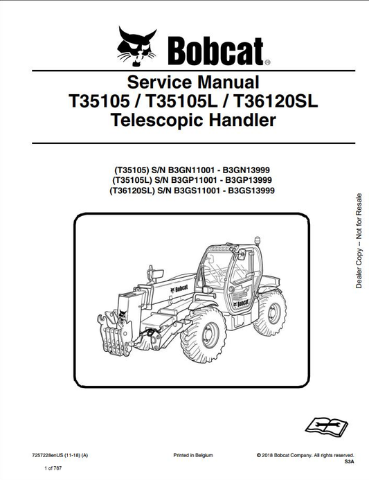 Bobcat T35100 & T35120L Telescopic Handler Service Manual PDF