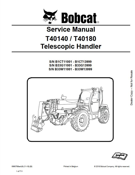 Bobcat T35130S & T35140S Telescopic Handler Service & Repair Manual (PDF)