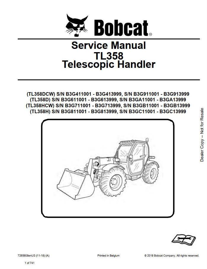 Bobcat TL358 Telescopic Handler Service Manual (PDF Download)