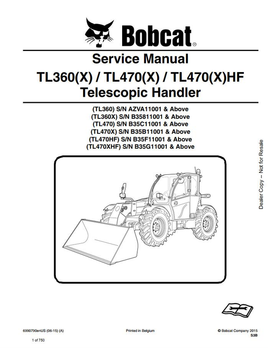 Bobcat TL3609(X), TL470(X) &amp; TL470(X)HF Service Manual PDF