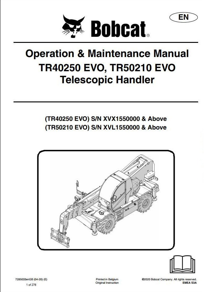 Bobcat Telescopic Handler TR40250, TR50210 EVO Operation & Maintenance Manual PDF