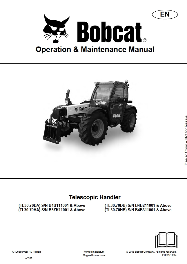 Bobcat TL2660 & TL3060 Telehandler Operation and Maintenance Manual PDF