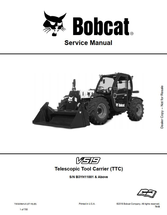 Bobcat Telescopic Tool Carrier TTC V519 Service Manual PDF Download